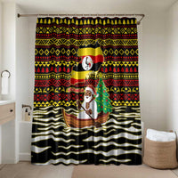 Uganda Christmas Bathroom Set with Santa in Canoe Christmas Tree Uganda Map Flag and Black Red Yellow Tribal Pattern Design - Wonder Print Shop
