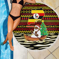 Uganda Christmas Beach Blanket with Santa in Canoe Christmas Tree Uganda Map Flag and Black Red Yellow Tribal Pattern Design - Wonder Print Shop