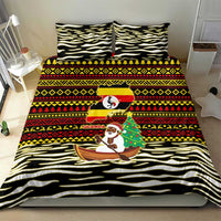 Uganda Christmas Bedding Set with Santa in Canoe Christmas Tree Uganda Map Flag and Black Red Yellow Tribal Pattern Design - Wonder Print Shop
