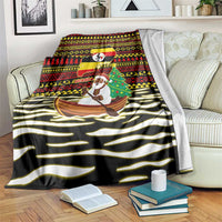 Uganda Christmas Blanket with Santa in Canoe Christmas Tree Uganda Map Flag and Black Red Yellow Tribal Pattern Design - Wonder Print Shop
