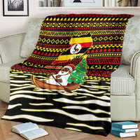 Uganda Christmas Blanket with Santa in Canoe Christmas Tree Uganda Map Flag and Black Red Yellow Tribal Pattern Design - Wonder Print Shop