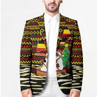 Uganda Christmas Blazer with Santa in Canoe Christmas Tree Uganda Map Flag and Black Red Yellow Tribal Pattern Design - Wonder Print Shop