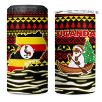 Uganda Christmas 4 in 1 Can Cooler Tumbler with Santa in Canoe Christmas Tree Uganda Map Flag and Black Red Yellow Tribal Pattern Design - Wonder Print Shop