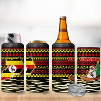 Uganda Christmas 4 in 1 Can Cooler Tumbler with Santa in Canoe Christmas Tree Uganda Map Flag and Black Red Yellow Tribal Pattern Design - Wonder Print Shop