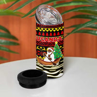 Uganda Christmas 4 in 1 Can Cooler Tumbler with Santa in Canoe Christmas Tree Uganda Map Flag and Black Red Yellow Tribal Pattern Design - Wonder Print Shop