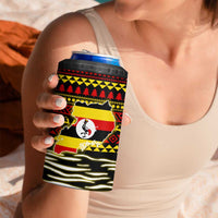Uganda Christmas 4 in 1 Can Cooler Tumbler with Santa in Canoe Christmas Tree Uganda Map Flag and Black Red Yellow Tribal Pattern Design - Wonder Print Shop