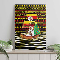 Uganda Christmas Canvas Wall Art with Santa in Canoe Christmas Tree Uganda Map Flag and Black Red Yellow Tribal Pattern Design - Wonder Print Shop