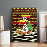 Uganda Christmas Canvas Wall Art with Santa in Canoe Christmas Tree Uganda Map Flag and Black Red Yellow Tribal Pattern Design - Wonder Print Shop