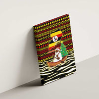 Uganda Christmas Canvas Wall Art with Santa in Canoe Christmas Tree Uganda Map Flag and Black Red Yellow Tribal Pattern Design - Wonder Print Shop