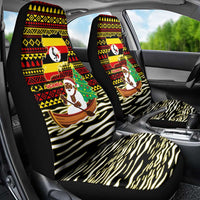 Uganda Christmas Car Seat Cover with Santa in Canoe Christmas Tree Uganda Map Flag and Black Red Yellow Tribal Pattern Design - Wonder Print Shop