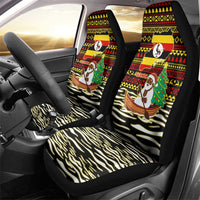 Uganda Christmas Car Seat Cover with Santa in Canoe Christmas Tree Uganda Map Flag and Black Red Yellow Tribal Pattern Design - Wonder Print Shop