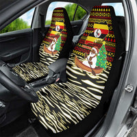 Uganda Christmas Car Seat Cover with Santa in Canoe Christmas Tree Uganda Map Flag and Black Red Yellow Tribal Pattern Design - Wonder Print Shop