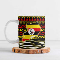 Uganda Christmas Ceramic Mug with Santa in Canoe Christmas Tree Uganda Map Flag and Black Red Yellow Tribal Pattern Design - Wonder Print Shop