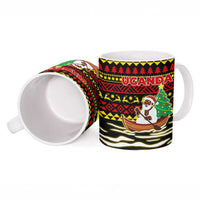 Uganda Christmas Ceramic Mug with Santa in Canoe Christmas Tree Uganda Map Flag and Black Red Yellow Tribal Pattern Design - Wonder Print Shop