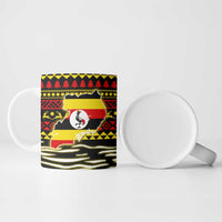 Uganda Christmas Ceramic Mug with Santa in Canoe Christmas Tree Uganda Map Flag and Black Red Yellow Tribal Pattern Design - Wonder Print Shop