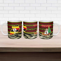 Uganda Christmas Ceramic Mug with Santa in Canoe Christmas Tree Uganda Map Flag and Black Red Yellow Tribal Pattern Design - Wonder Print Shop
