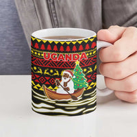 Uganda Christmas Ceramic Mug with Santa in Canoe Christmas Tree Uganda Map Flag and Black Red Yellow Tribal Pattern Design - Wonder Print Shop