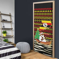 Uganda Christmas Door Cover with Santa in Canoe Christmas Tree Uganda Map Flag and Black Red Yellow Tribal Pattern Design - Wonder Print Shop