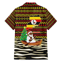 Uganda Christmas Family Matching Puletasi and Hawaiian Shirt with Santa in Canoe Christmas Tree Uganda Map Flag and Black Red Yellow Tribal Pattern Design - Wonder Print Shop