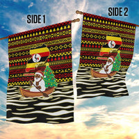 Uganda Christmas Garden Flag with Santa in Canoe Christmas Tree Uganda Map Flag and Black Red Yellow Tribal Pattern Design - Wonder Print Shop