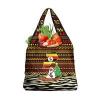 Uganda Christmas Grocery Bag with Santa in Canoe Christmas Tree Uganda Map Flag and Black Red Yellow Tribal Pattern Design - Wonder Print Shop
