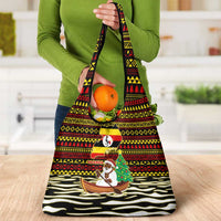 Uganda Christmas Grocery Bag with Santa in Canoe Christmas Tree Uganda Map Flag and Black Red Yellow Tribal Pattern Design - Wonder Print Shop