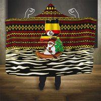 Uganda Christmas Hooded Blanket with Santa in Canoe Christmas Tree Uganda Map Flag and Black Red Yellow Tribal Pattern Design - Wonder Print Shop