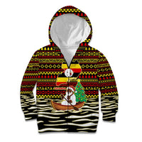 Uganda Christmas Kid Hoodie with Santa in Canoe Christmas Tree Uganda Map Flag and Black Red Yellow Tribal Pattern Design - Wonder Print Shop