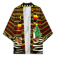 Uganda Christmas Kimono with Santa in Canoe Christmas Tree Uganda Map Flag and Black Red Yellow Tribal Pattern Design - Wonder Print Shop