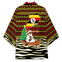 Uganda Christmas Kimono with Santa in Canoe Christmas Tree Uganda Map Flag and Black Red Yellow Tribal Pattern Design - Wonder Print Shop