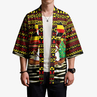 Uganda Christmas Kimono with Santa in Canoe Christmas Tree Uganda Map Flag and Black Red Yellow Tribal Pattern Design - Wonder Print Shop