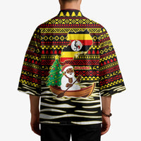Uganda Christmas Kimono with Santa in Canoe Christmas Tree Uganda Map Flag and Black Red Yellow Tribal Pattern Design - Wonder Print Shop