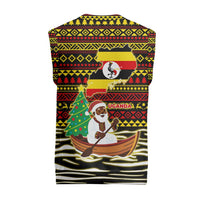 Uganda Christmas Knitted V-Neck Vest with Santa in Canoe Christmas Tree Uganda Map Flag and Black Red Yellow Tribal Pattern Design - Wonder Print Shop