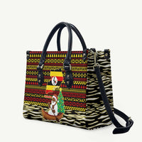 Uganda Christmas Leather Bag with Santa in Canoe Christmas Tree Uganda Map Flag and Black Red Yellow Tribal Pattern Design - Wonder Print Shop