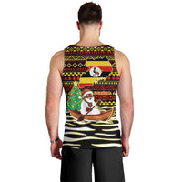Uganda Christmas Men Tank Top with Santa in Canoe Christmas Tree Uganda Map Flag and Black Red Yellow Tribal Pattern Design - Wonder Print Shop