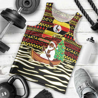 Uganda Christmas Men Tank Top with Santa in Canoe Christmas Tree Uganda Map Flag and Black Red Yellow Tribal Pattern Design - Wonder Print Shop