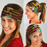 Uganda Christmas Neck Gaiter with Santa in Canoe Christmas Tree Uganda Map Flag and Black Red Yellow Tribal Pattern Design - Wonder Print Shop