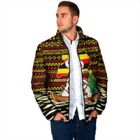 Uganda Christmas Padded Jacket with Santa in Canoe Christmas Tree Uganda Map Flag and Black Red Yellow Tribal Pattern Design - Wonder Print Shop