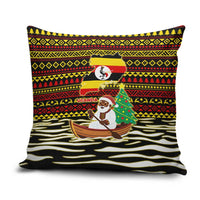 Uganda Christmas Pillow Cover with Santa in Canoe Christmas Tree Uganda Map Flag and Black Red Yellow Tribal Pattern Design - Wonder Print Shop