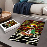 Uganda Christmas Puzzle with Santa in Canoe Christmas Tree Uganda Map Flag and Black Red Yellow Tribal Pattern Design - Wonder Print Shop