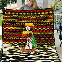 Uganda Christmas Quilt with Santa in Canoe Christmas Tree Uganda Map Flag and Black Red Yellow Tribal Pattern Design - Wonder Print Shop