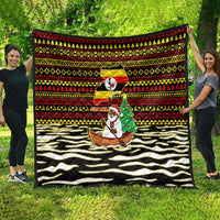 Uganda Christmas Quilt with Santa in Canoe Christmas Tree Uganda Map Flag and Black Red Yellow Tribal Pattern Design - Wonder Print Shop