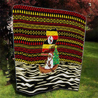 Uganda Christmas Quilt with Santa in Canoe Christmas Tree Uganda Map Flag and Black Red Yellow Tribal Pattern Design - Wonder Print Shop