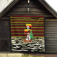 Uganda Christmas Quilt with Santa in Canoe Christmas Tree Uganda Map Flag and Black Red Yellow Tribal Pattern Design - Wonder Print Shop