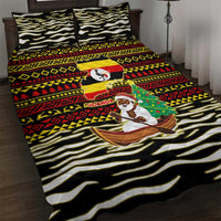 Uganda Christmas Quilt Bed Set with Santa in Canoe Christmas Tree Uganda Map Flag and Black Red Yellow Tribal Pattern Design - Wonder Print Shop