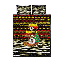 Uganda Christmas Quilt Bed Set with Santa in Canoe Christmas Tree Uganda Map Flag and Black Red Yellow Tribal Pattern Design - Wonder Print Shop