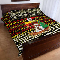 Uganda Christmas Quilt Bed Set with Santa in Canoe Christmas Tree Uganda Map Flag and Black Red Yellow Tribal Pattern Design - Wonder Print Shop