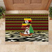 Uganda Christmas Rubber Doormat with Santa in Canoe Christmas Tree Uganda Map Flag and Black Red Yellow Tribal Pattern Design - Wonder Print Shop