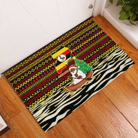 Uganda Christmas Rubber Doormat with Santa in Canoe Christmas Tree Uganda Map Flag and Black Red Yellow Tribal Pattern Design - Wonder Print Shop