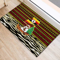 Uganda Christmas Rubber Doormat with Santa in Canoe Christmas Tree Uganda Map Flag and Black Red Yellow Tribal Pattern Design - Wonder Print Shop